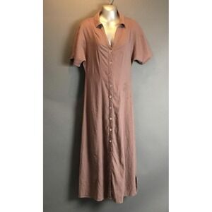 Madewell Dress Womens 0 Dusty Plum Linen Blend Button Front Maxi Shirt Collared